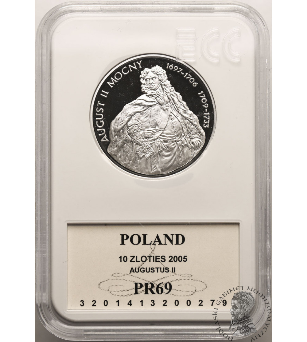 Polska.10 złotych 2005, August II Mocny - półpostać, GCN ECC PR 69