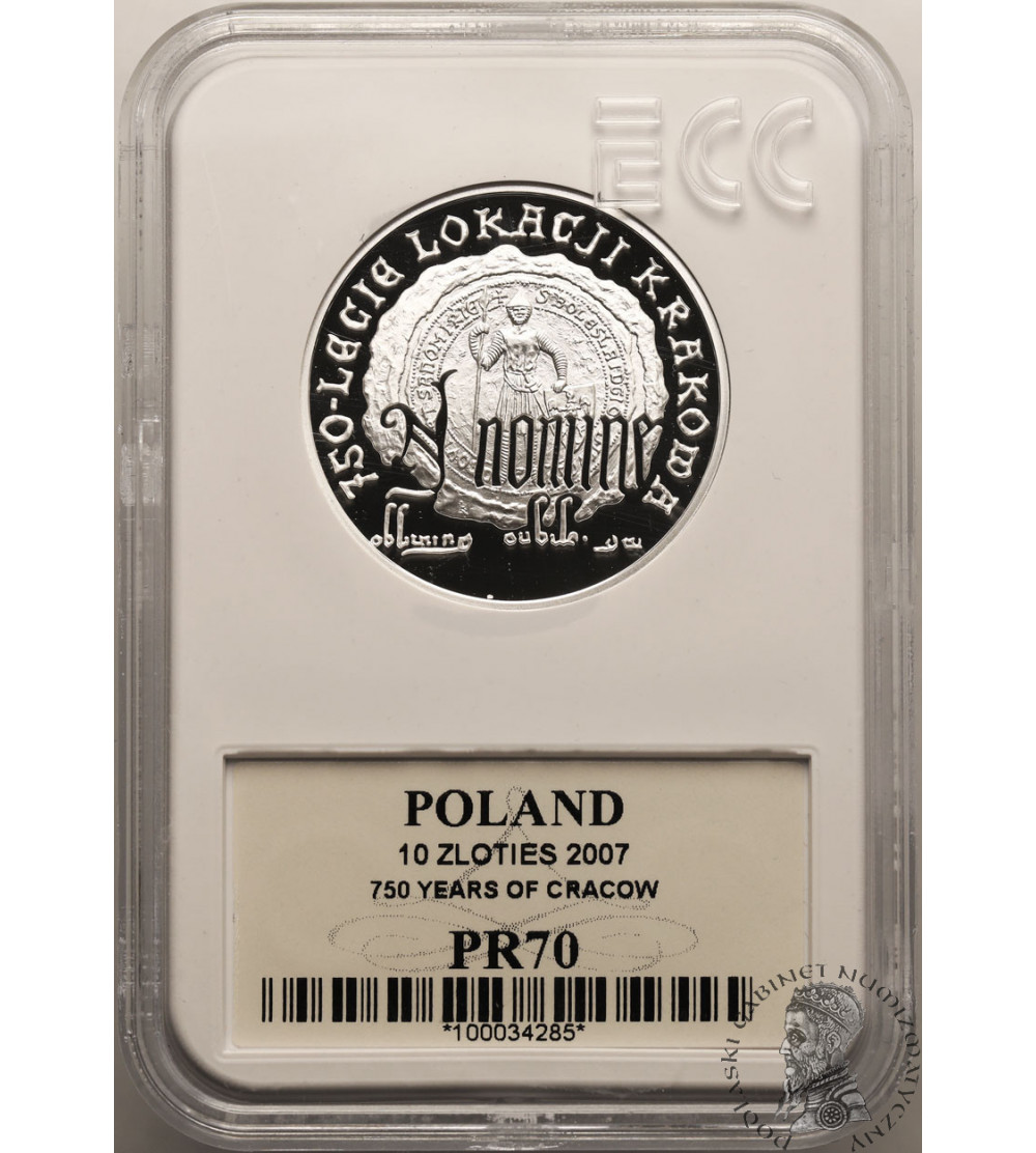 Poland. 10 zlotych 2007, 750th Anniversary of Munincipality Krakow. Proof GCN ECC PR 70