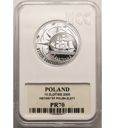 Poland. 10 Zlotych 2005, History of Polish Zloty - Proof GCN ECC PR 70