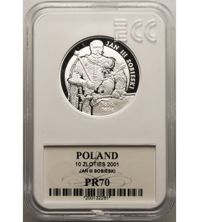 Poland. 10 Zlotych 2001, Jan III Sobieski - Half length figure - Proof GCN ECC PR 70