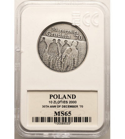 Poland. 10 Zlotych 2000, 30th Anniversary of December 70 -  UNC GCN ECC MS 65