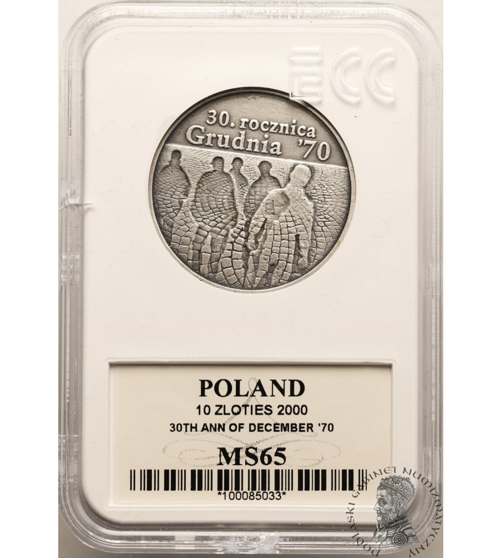 Polska. 10 złotych 2000, 30 Rocznica Grudnia 70 - GCN ECC MS 65