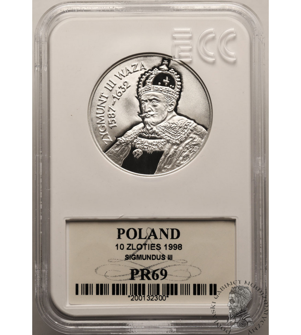 Poland. 10 Zlotych 1998, Sigismund III Vasa - bust - Proof GCN ECC PR 69