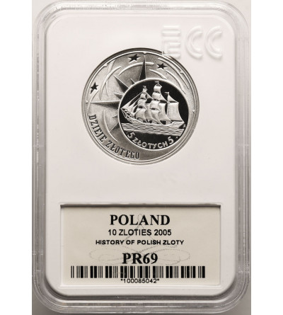 Poland. 10 Zlotych 2005, History of Polish Zloty - Proof GCN ECC PR 69