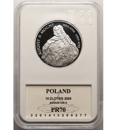 Poland. 10 Zlotych 2005, August II - Half-length figure - Proof GCN ECC PR 70