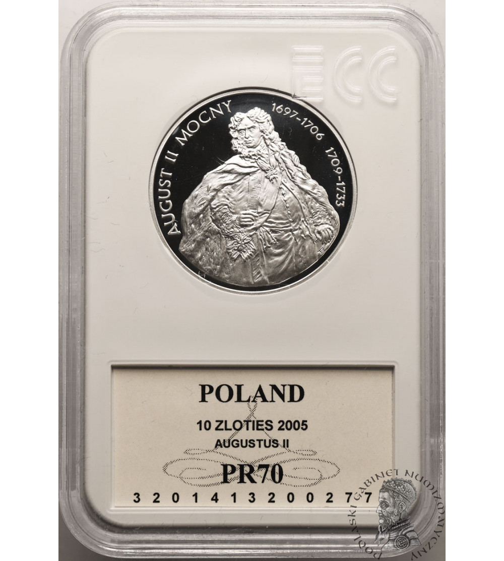Poland. 10 Zlotych 2005, August II - Half-length figure - Proof GCN ECC PR 70