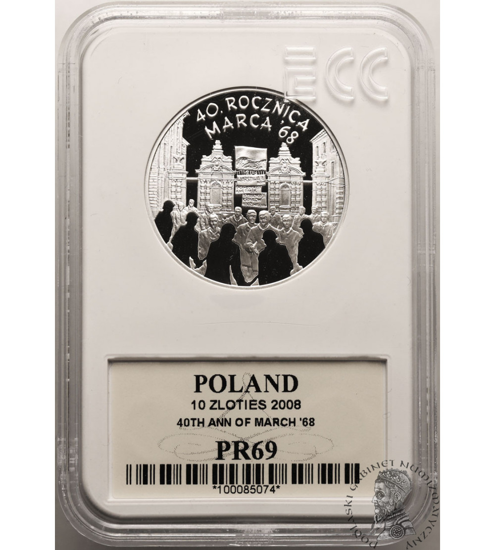 Polska. 10 złotych 2008, 40 rocznica Marca 1968 - GCN ECC PR 69