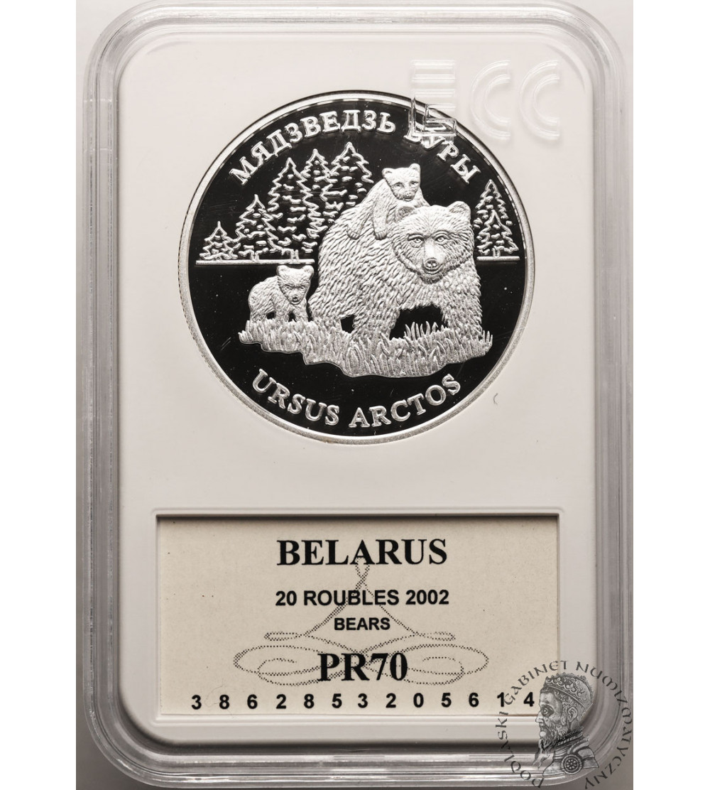 Belarus. 20 Roubles 2002, Brown bear (Ursus arctos) - Proof GCN ECC PR 70