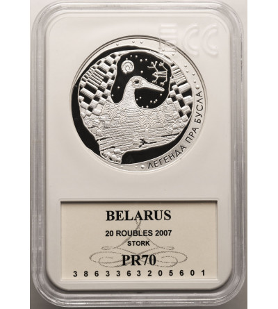Belarus. 20 Roubles 2007, Stork (Legend of the Stork) - Proof GCN ECC PR 70