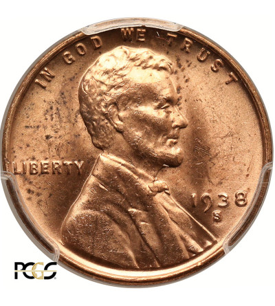 USA. Lincoln Cent 1938 S, San Francisco - PCGS MS 63 RD