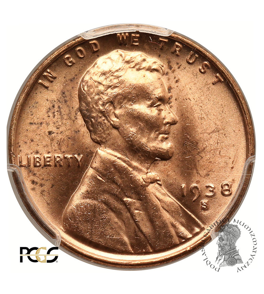 USA. Lincoln Cent 1938 S, San Francisco - PCGS MS 63 RD