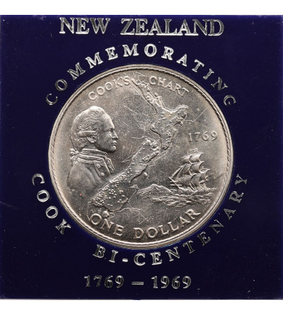 New Zealand. 1 Dollar 1969, 200th anniversary of Lt. James Cook's Voyage