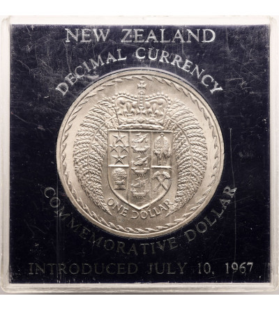 New Zealand. 1 Dollar 1967, Introduction of decimal currency, Series: Shield of Arms
