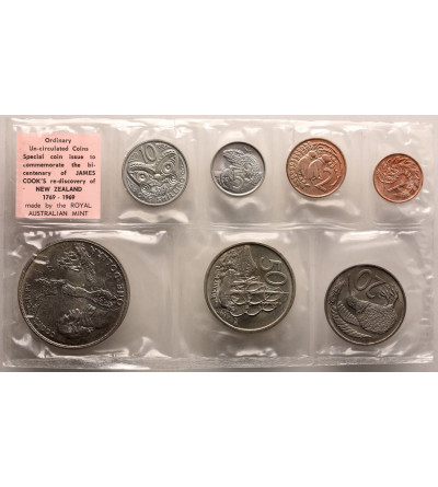 Nowa Zelandia. Menniczy Rocznikowy Zestaw 1969, emisja monet upamiętniających Cooka, 7 sztuk