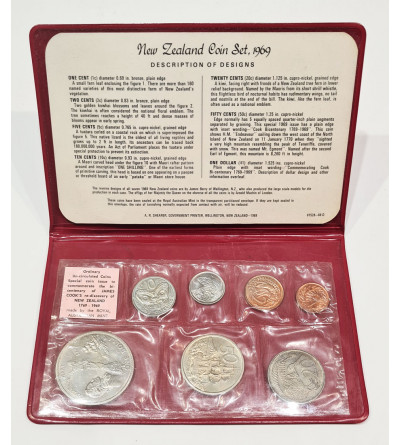 New Zealand. Ordinary Uncirculated Annual Set 1969, Cook Commemorative Coin Issue, KM MS5, 7 pcs