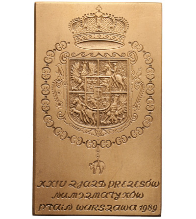 Poland, PRL. Plaquette 1989, Sigismund III Vasa, XXIV Meeting of the Presidents of Numismatics PTAiN Warsaw