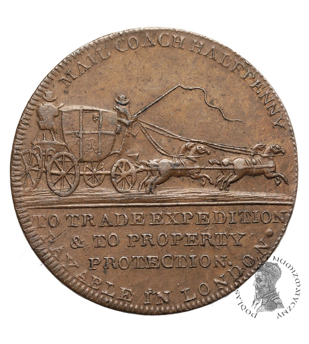 Wielka Brytania. Token 1/2 penny 1797, Middlesex, Powóz Pocztowy