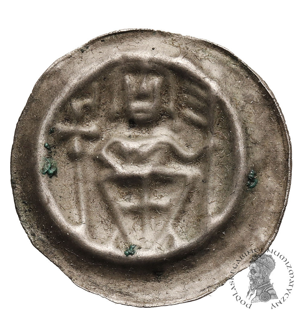 Teutonic Order / Deutscher Orden. Brakteat, ca. 1247-1258, Knight holding religious shield and pennant, left cross