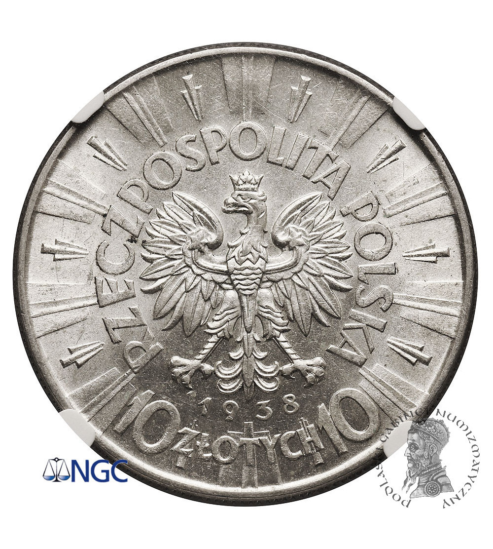 Polska. 10 złotych 1938, Warszawa, Józef Piłsudski - NGC AU 58