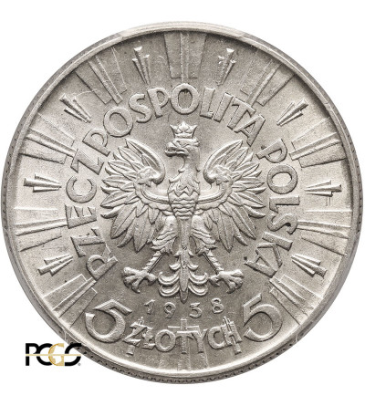 Poland. 5 Zlotych 1938, Warsaw mint, Jozef Pilsudski - PCGS AU 58