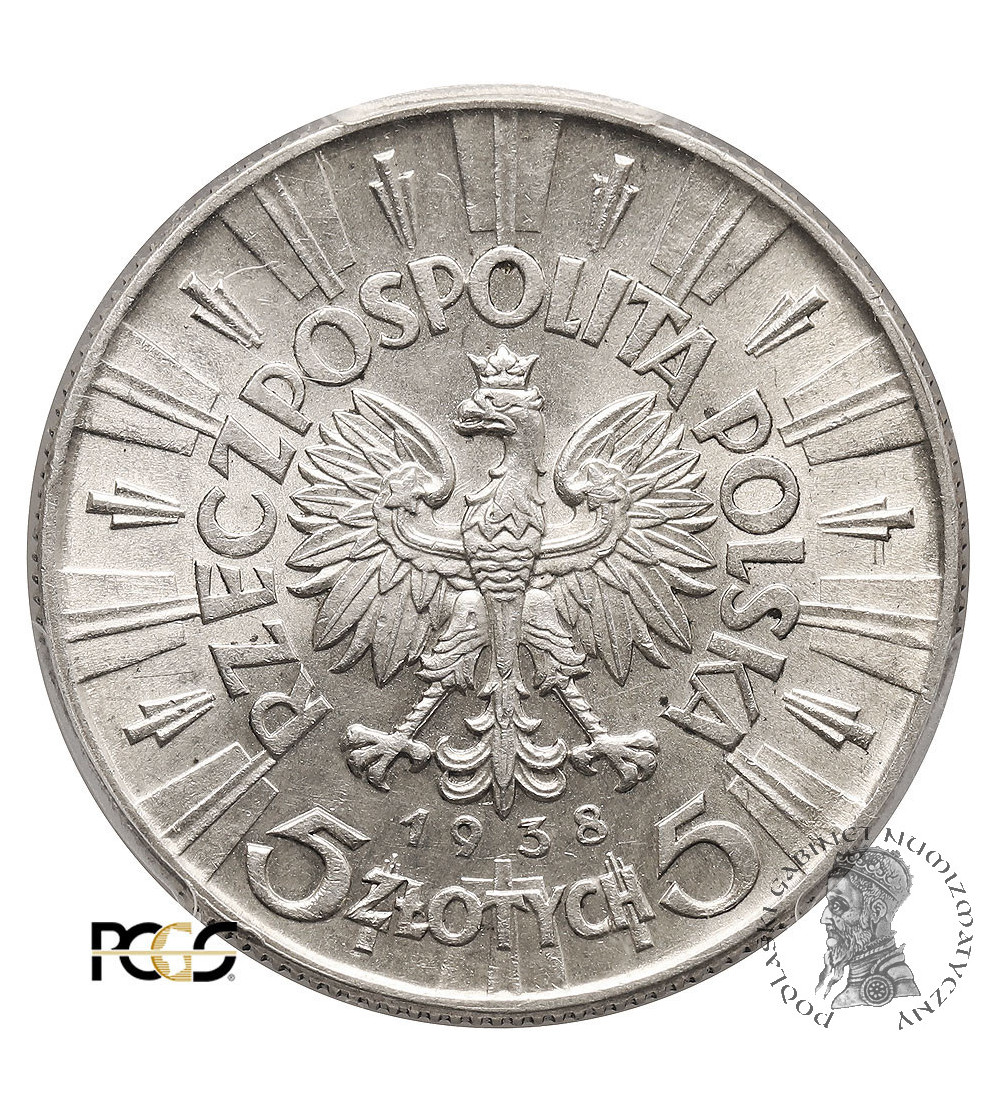 Poland. 5 Zlotych 1938, Warsaw mint, Jozef Pilsudski - PCGS AU 58