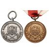 Polska, II RP. Zestaw dwóch medali za Zasługi dla Pożarnictwa: Srebrny i Brązowy, oryginalne pudełko