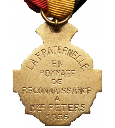 Belgia. Medal za II Wojnę Światową, ''La fraternelle'' - Braterstwo w hołdzie wdzięczności dla pani Peters 1956