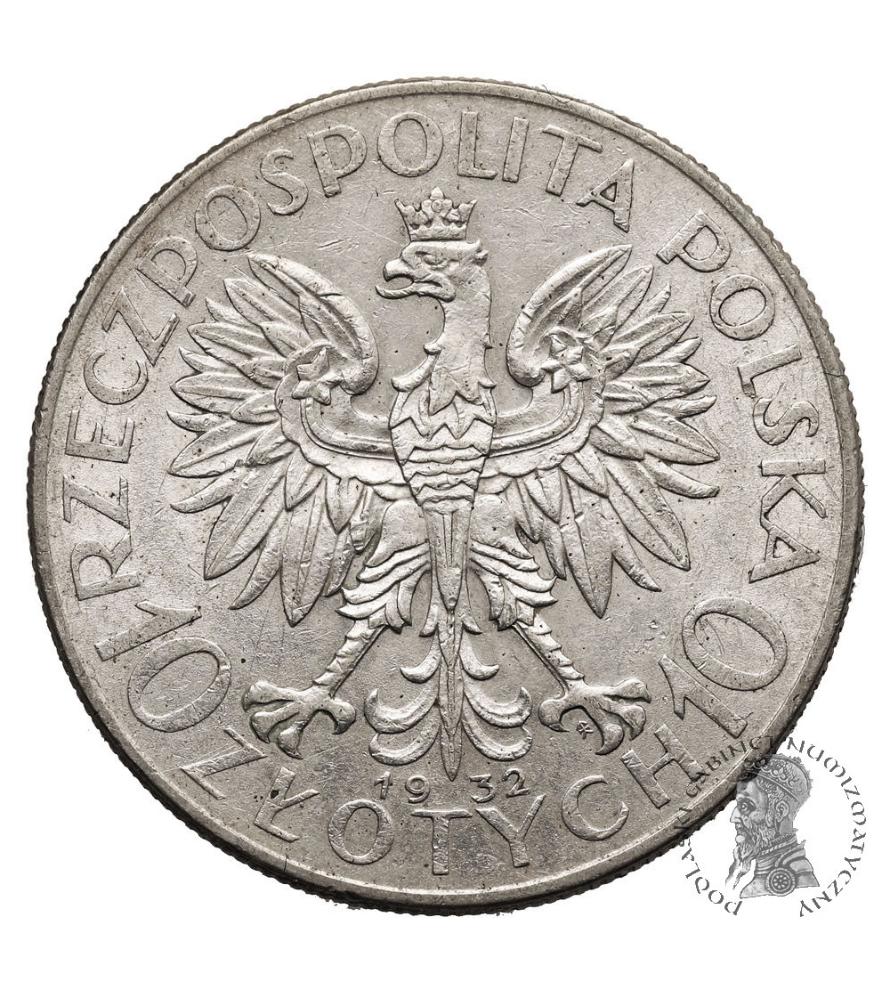 Polska. 10 złotych 1932, Warszawa - głowa kobiety ze znakiem mennicy