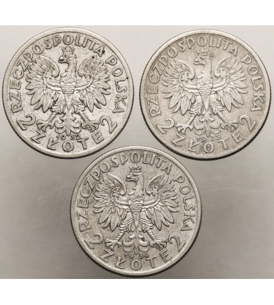 Poland. Set 2 Zlote 1932, 1933, 1934, Warsaw, woman's head