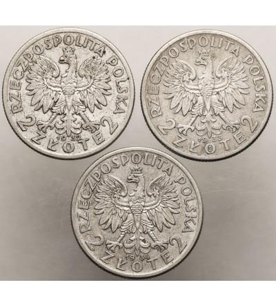 Polska. Zestaw 2 złote 1932, 1933, 1934, Warszawa, głowa kobiety