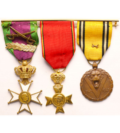 Belgium. Set of three medals on the bar for World War II 1940 - 1945