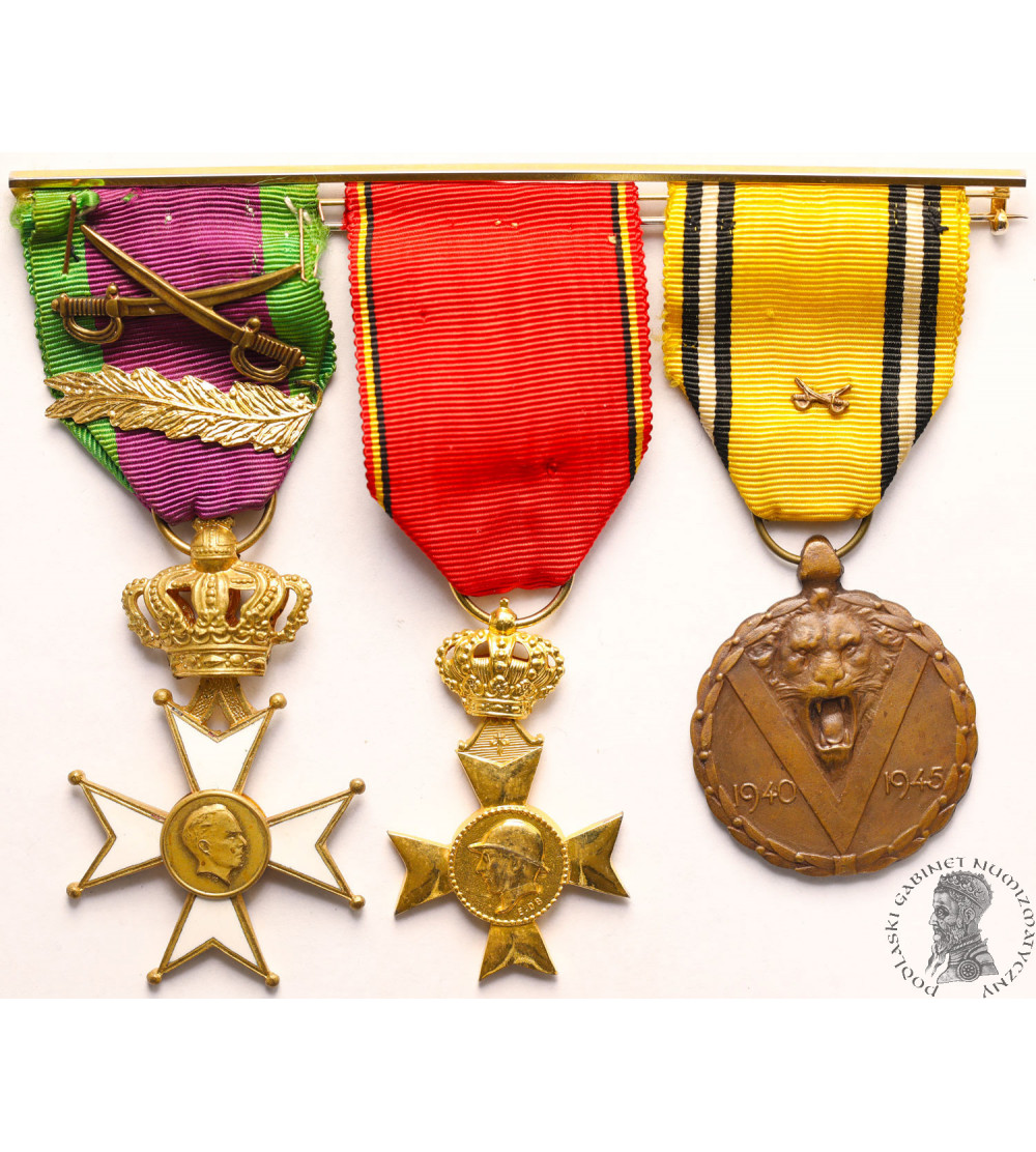 Belgium. Set of three medals on the bar for World War II 1940 - 1945