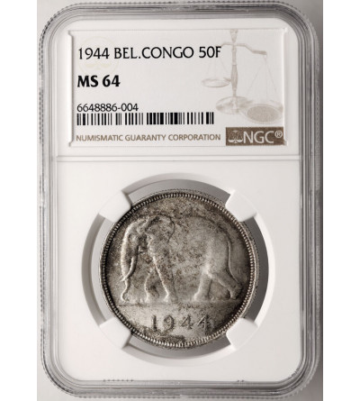 Belgian Congo. 50 Francs 1944, elephant - NGC MS 64