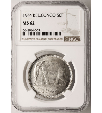 Belgian Congo. 50 Francs 1944, elephant - NGC MS 62