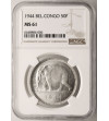 Belgian Congo. 50 Francs 1944, elephant - NGC MS 61