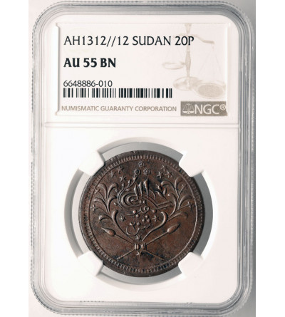 Sudan. 20 Piastres AH 1312/ 12 / 1894 AD - NGC AU 55 BN