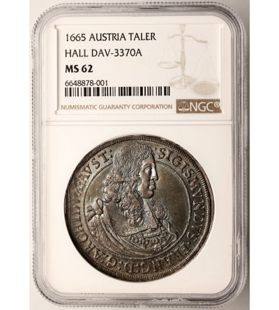 Austria (Święte Cesarstwo Rzymskie). Arcyksiąże Zygmunt Franciszek, 1662-1665. Talar 1665, mennica Hall - NGC MS 62