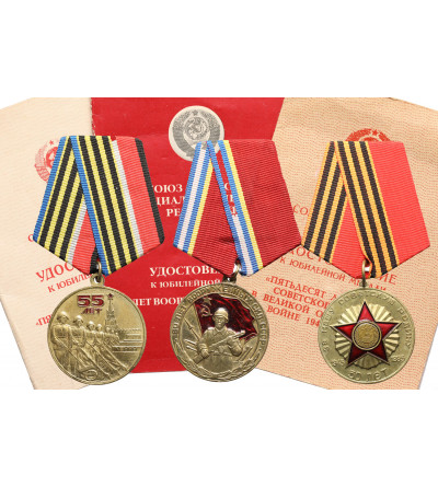 Russia / Soviet Union. Set of three medals with named awarding documents