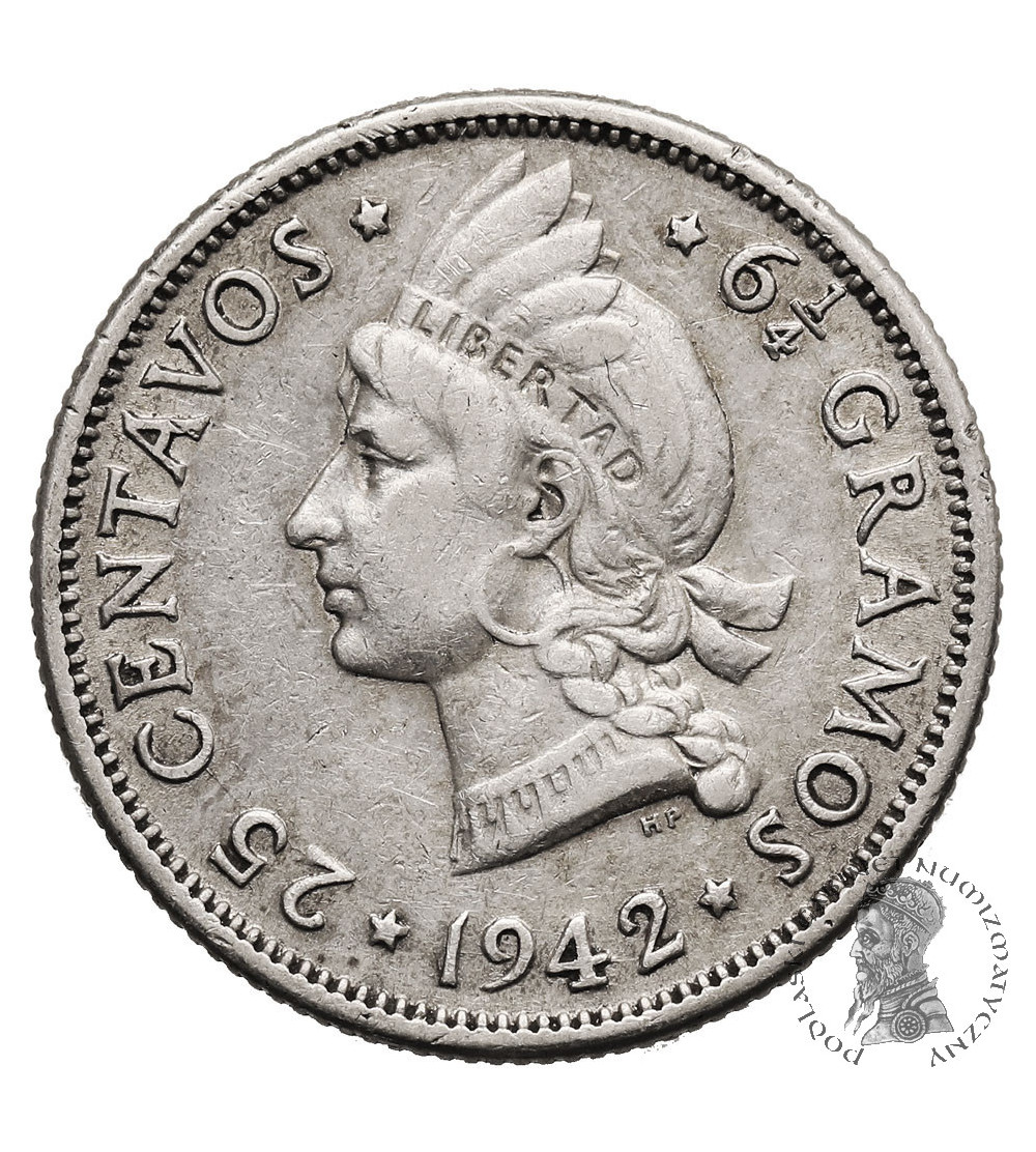 Dominikana. 25 Centavos 1942