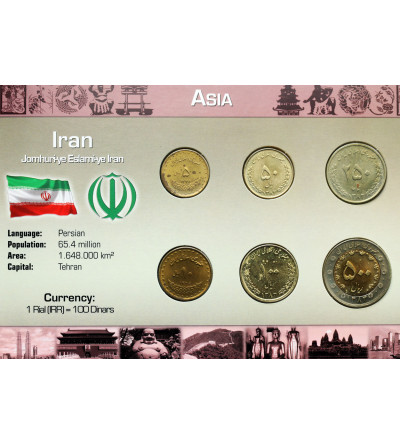 Iran, Islamic Republic. Set of circulation coins: 5, 10, 50, 100, 250, 500 Rials, SH 1376-1386