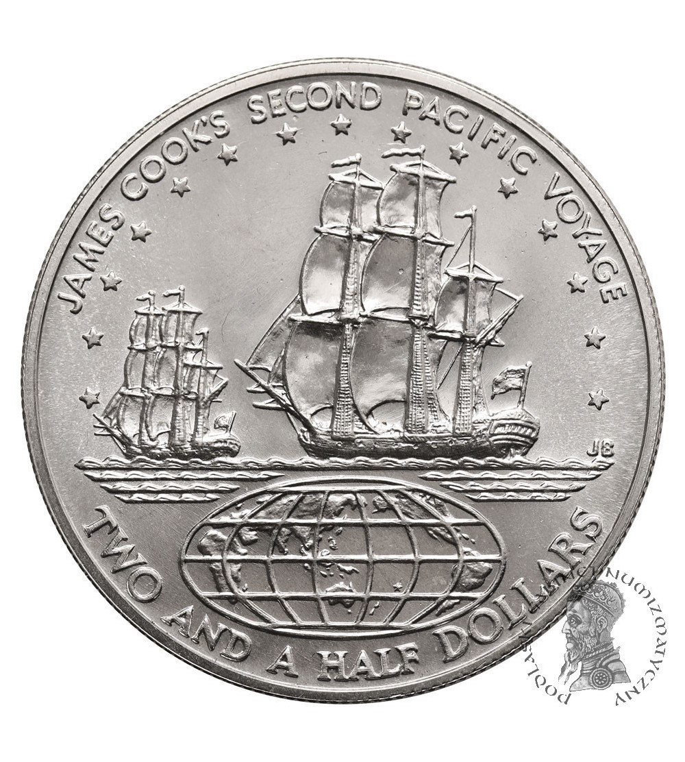 Cook Islands. 2-1/2 Dollars 1973, Cook's Second Pacific Expedition