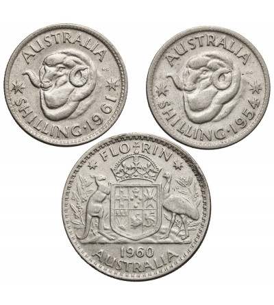 Australia, Elizabeth II. Set 3 coins: Shilling 1954, 1961, Florin 1960