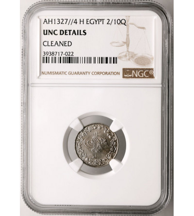 Ottoman Empire. Egypt, Muhammad V, 1909-1914 AD. 2/10 Qirsh, AH 1327 H year 4 / 1912 AD - NGC UNC Details