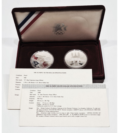 USA. Commemorative Proof Set, 2 x Silver Dollars 1983 S & 1984 S, XXIII Summer Olympics, Los Angeles 1984