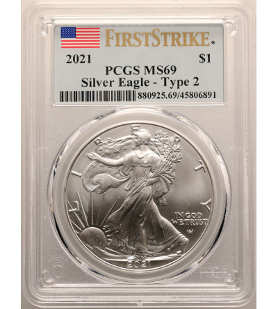 Dollar 2021, “American Silver Eagle” - Type 2 - PCGS MS 69, First Strike