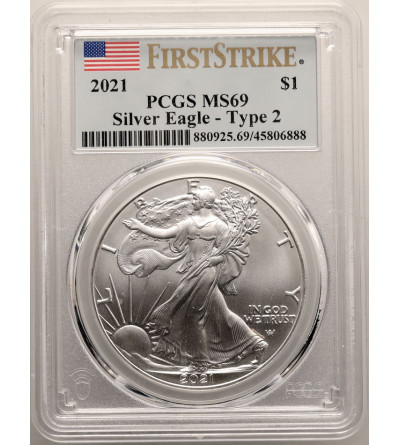 USA. 1 dolar 2021, "American Silver Eagle" - Typ 2 - PCGS MS 69