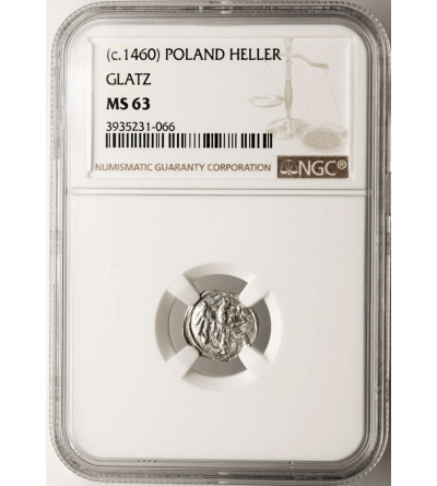 Silesia (Schlesien). Klodzko (Glatz) County, Gerge of Podiebrad 1454-1462. Heller, Breslau type, ca. 1457-65, Klodzko, NGC MS 63