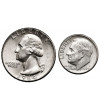 USA. Set of 25 Cents and 1 Dime 1964 D, Denver - “Washington Silver Quarter”, “Roosevelt Silver Dime”