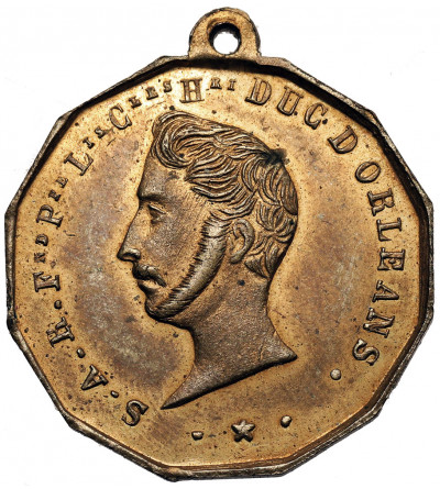 Francja. Medal 1842 upamiętniający śmierć księcia Orleanu, kaplica Ferdynanda (Mort du Duc d'Orléans, Chapelle Ferdinand)