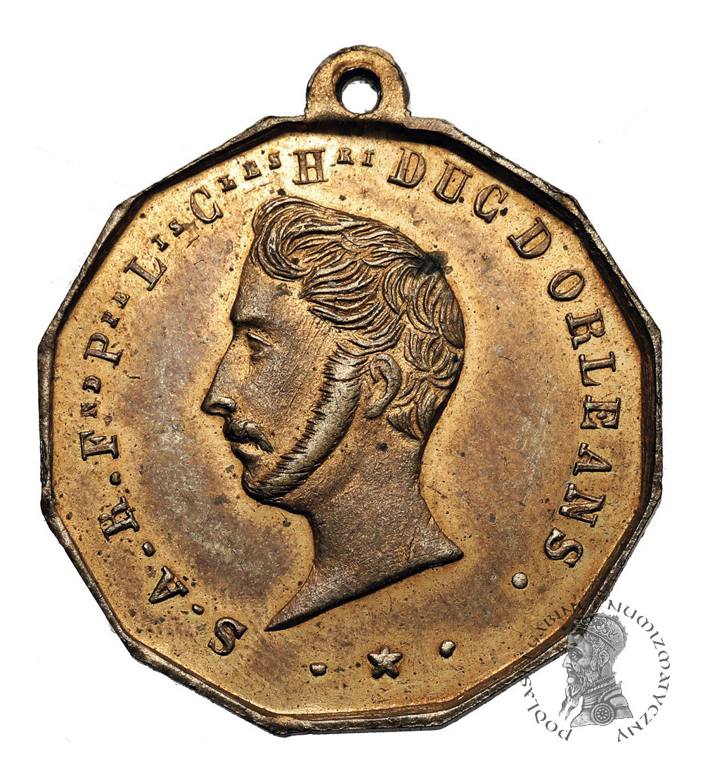 Francja. Medal 1842 upamiętniający śmierć księcia Orleanu, kaplica Ferdynanda (Mort du Duc d'Orléans, Chapelle Ferdinand)